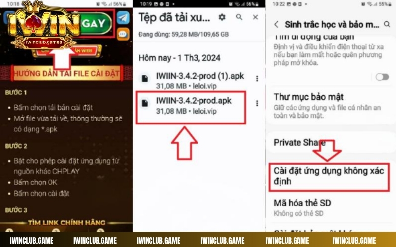 Tải tệp APK sau đó cài đặt ứng dụng IWIN trên thiết bị Android